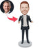 Custom Professional Male Music Conductor Bobbleheads In Black Tails With Baton