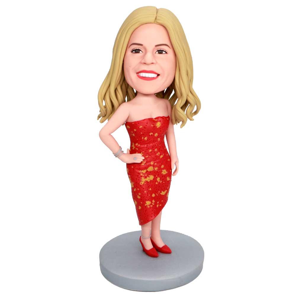 Custom Sexy Female Bobbleheads In Red Skirt