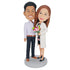 Custom Sweet Couple Bobbleheads Holding A Bouquet Of Flowers