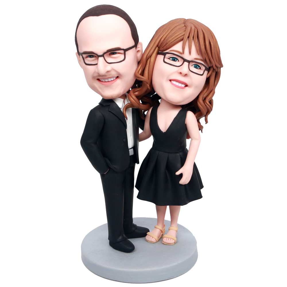 Custom Sweet Couple Bobbleheads In Black Dress