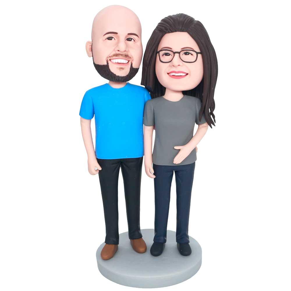 Custom Sweet Couple Bobbleheads In Casual Clothes