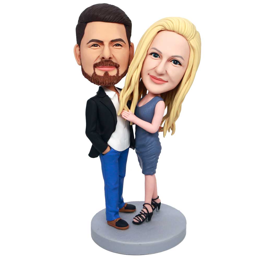 Custom Sweet Couple Bobbleheads In Suits And Skirts