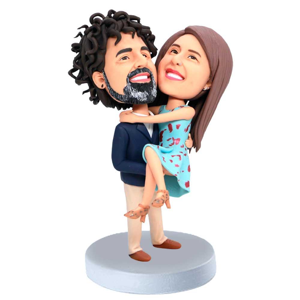 Custom Sweet Couple Bobbleheads Male Hugging Female