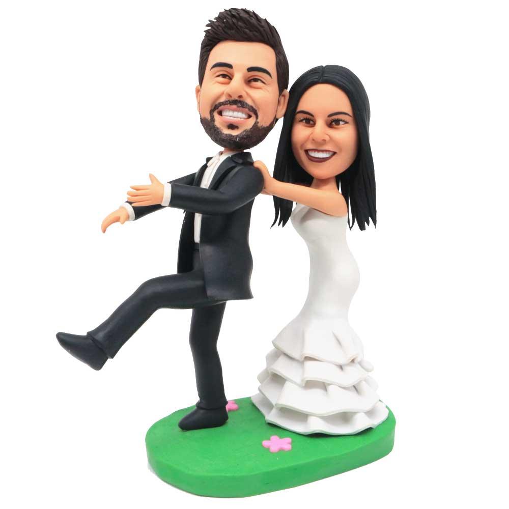 Custom Wedding Bobbleheads Bride Groom Go Forward Together Cake Topper