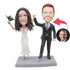 Custom Wedding Bobbleheads Couple In Black Suit And White Fishtail Skirt