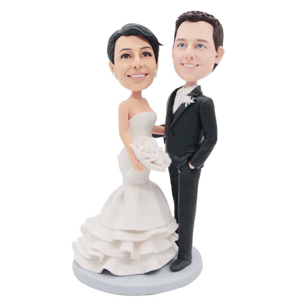 Custom Wedding Bobbleheads In Black Suit And White Dress