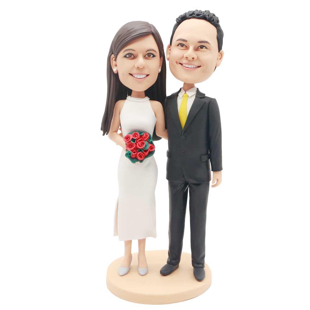 Custom Wedding Bobbleheads In White Slit Dress