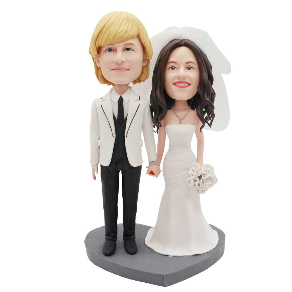 Custom Wedding Bobbleheads In White Suit and Dress