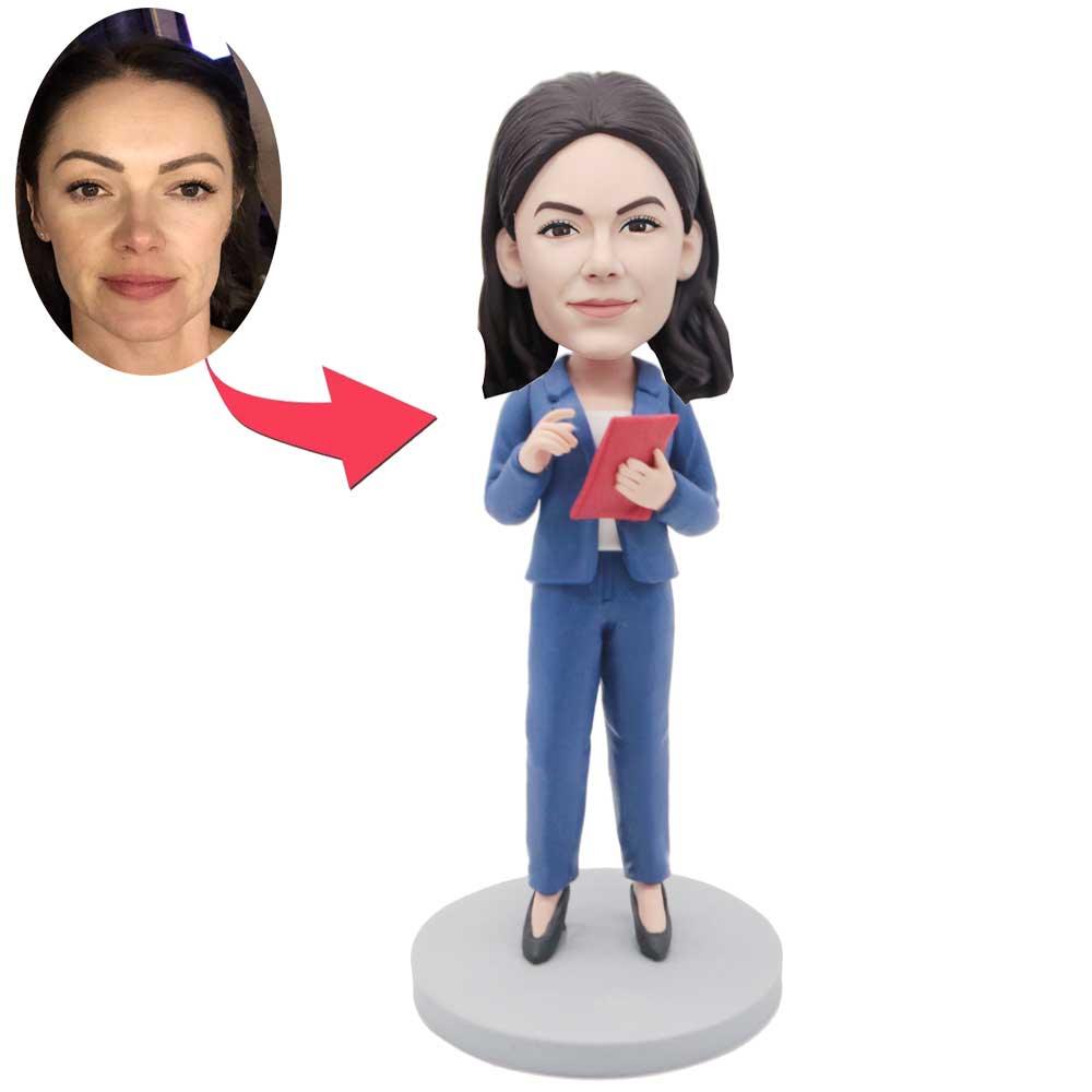 Custom female Office Manager Bobbleheads In Business Suit