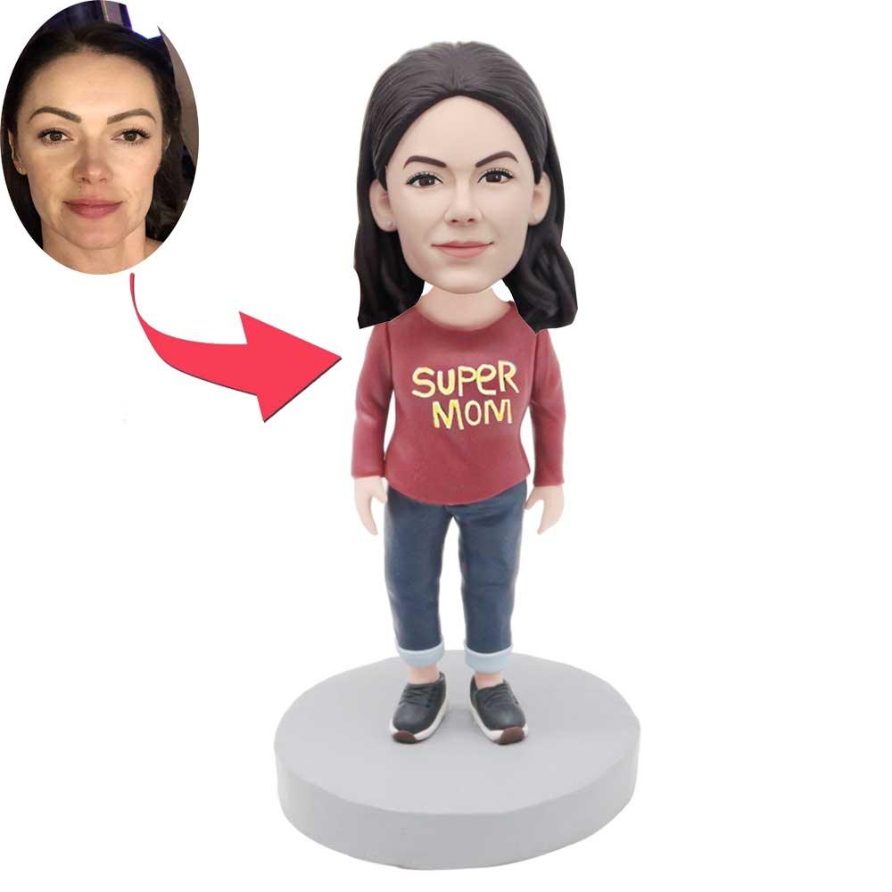 Mother’s Day Gifts Custom Female Bobbleheads In Maroon Top And Jeans