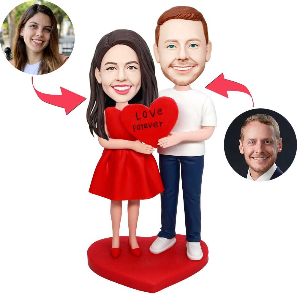Valentine's Day Gifts Custom Happy Couple Bobbleheads Holding A Heart Sign