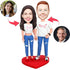 Valentine's Day Gifts Custom Happy Couple Bobbleheads In White Couple T-shirt