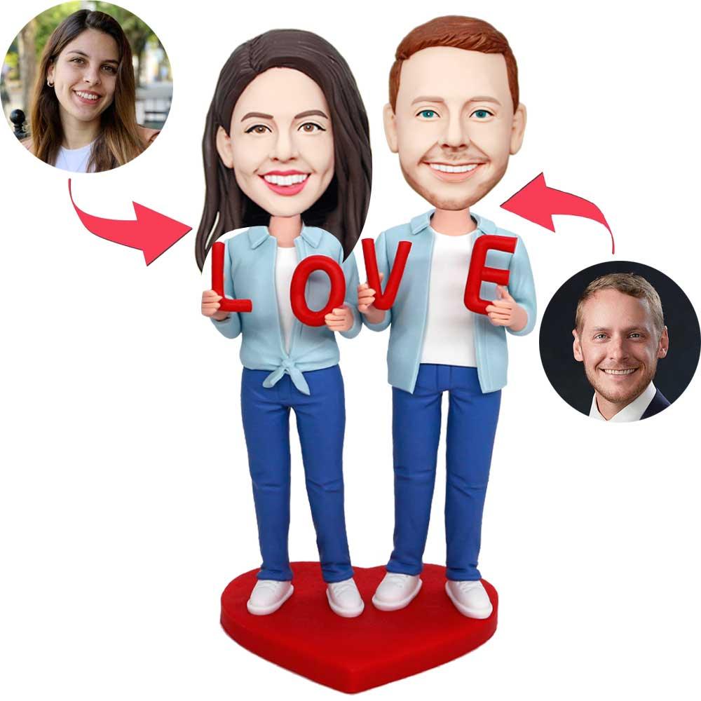 Valentine's Day Gifts Custom Sweet Couple Bobbleheads In Couple Outfit