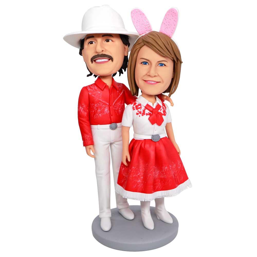 Valentine's Day Gifts Custom Sweet Couple Bobbleheads In Couple Suit